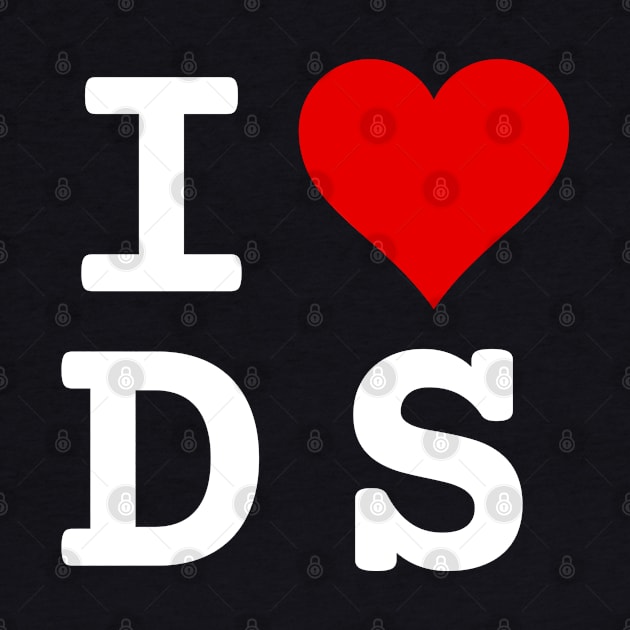 I Love DS | Stylized Abbreviation Heart Logo White by aRtVerse